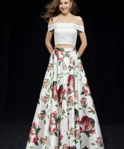 Angela & Alison - 81120 Two Piece Floral Printed Ballgown Formal Gowns