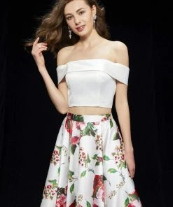 Angela & Alison - 81120 Two Piece Floral Printed Ballgown Formal Gowns