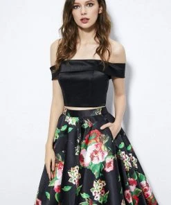 Angela & Alison - 81120 Two Piece Floral Printed Ballgown Formal Gowns