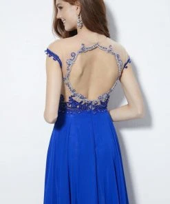 Angela & Alison - 81124 Bead Embroidered Illusion Jewel A-line Dress Formal Gowns