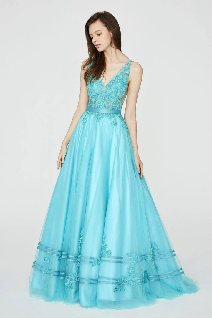 Angela & Alison - 81133 Sleeveless V-neck Embellished Ballgown Formal Gowns 8 Angela & Alison - 81133 Sleeveless V-neck Embellished Ballgown Formal Gowns
