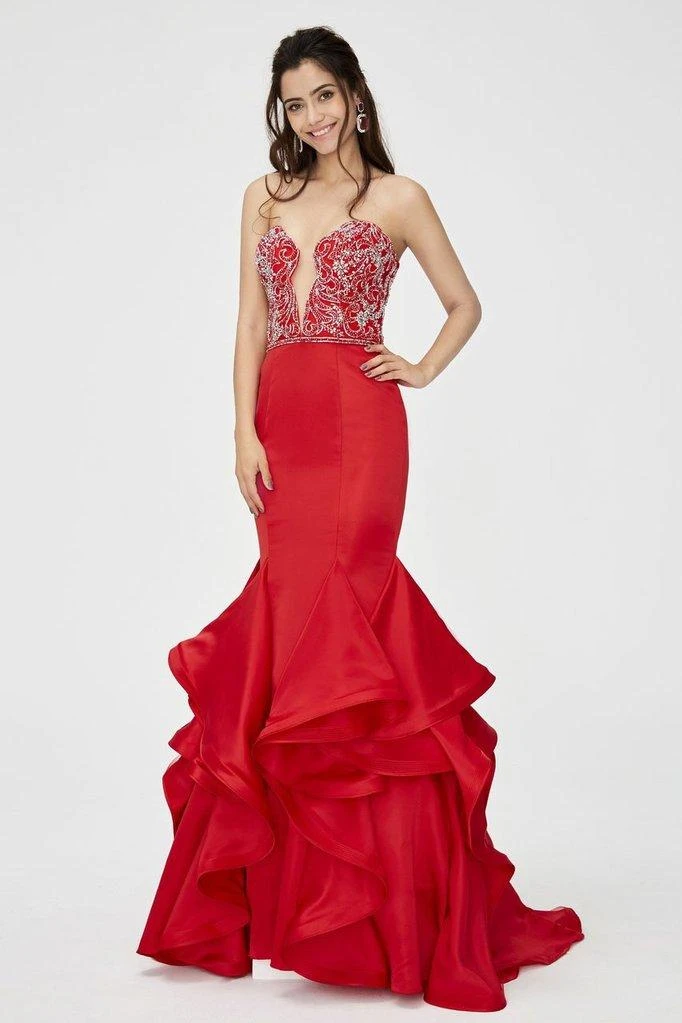 Angela & Alison - 81139 Beaded Embellished Plunging Illusion Neck Ruffled Mermaid Gown - 1 Pc Hot Red In Size 6 Available 3 Angela & Alison - 81139 Beaded Embellished Plunging Illusion Neck Ruffled Mermaid Gown - 1 Pc Hot Red In Size 6 Available