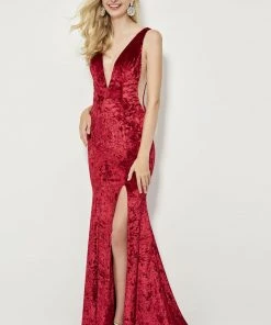 Formal Gowns Angela & Alison - 81141 Deep Neckline And Sides Mermaid Gown