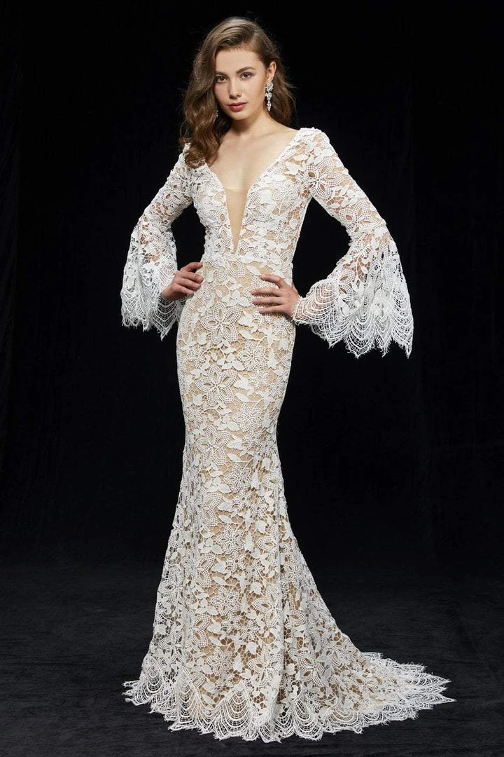 Angela & Alison - 81142 Long Bell Sleeves Fitted Lace Gown Formal Gowns 3 Angela & Alison - 81142 Long Bell Sleeves Fitted Lace Gown Formal Gowns