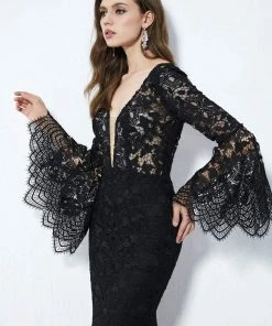 Angela & Alison - 81142 Long Bell Sleeves Fitted Lace Gown Formal Gowns 11 Angela & Alison - 81142 Long Bell Sleeves Fitted Lace Gown Formal Gowns