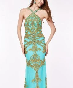 Angela & Alison - 861120 Sparkling Encrusted Halter Prom Gown Formal Gowns