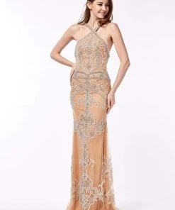 Angela & Alison - 861120 Sparkling Encrusted Halter Prom Gown Formal Gowns