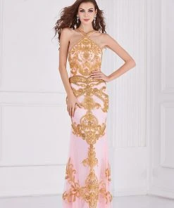 Angela & Alison - 861120 Sparkling Encrusted Halter Prom Gown Formal Gowns