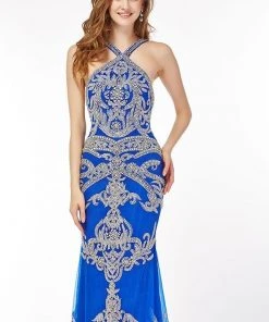 Angela & Alison - 861120 Sparkling Encrusted Halter Prom Gown Formal Gowns