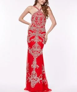 Angela & Alison - 861120 Sparkling Encrusted Halter Prom Gown Formal Gowns