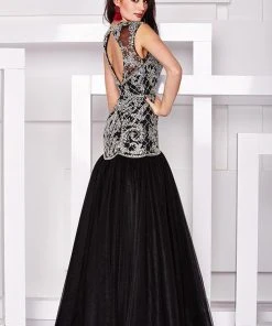 Angela & Alison - 861204 Embroidered Illusion Trumpet Gown Formal Gowns