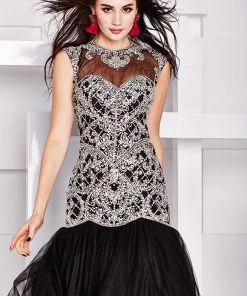 Angela & Alison - 861204 Embroidered Illusion Trumpet Gown Formal Gowns