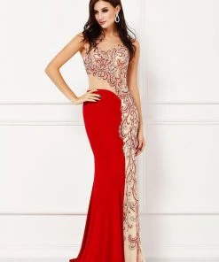 Angela & Alison - 861206 Beaded Illusion Evening Gown Formal Gowns