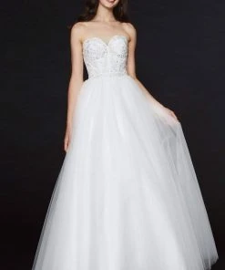 Formal Gowns Angela & Alison - 91083 Strapless Beaded Sweetheart Tulle A-line Gown - 1 Pc Light Blue In Size 8 Available