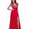 Formal Gowns Angela & Alison - 951009 Lace Cap Sleeve High Slit Long Dress 1 Formal Gowns Angela & Alison - 951009 Lace Cap Sleeve High Slit Long Dress