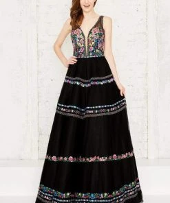 Angela & Alison - 971134 Beaded Sleeveless Plunging A-Line Gown