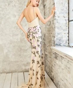 Angela & Alison - 971138 Halter Neck Floral Evening Gown Formal Gowns