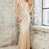 Angela & Alison - 971139 Crystal Embellished Sheer Fitted Dress Formal Gowns