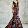 Angela & Alison Floral Print V-Neck Cutout Illusion Long Evening Gown 771030 Formal Gowns