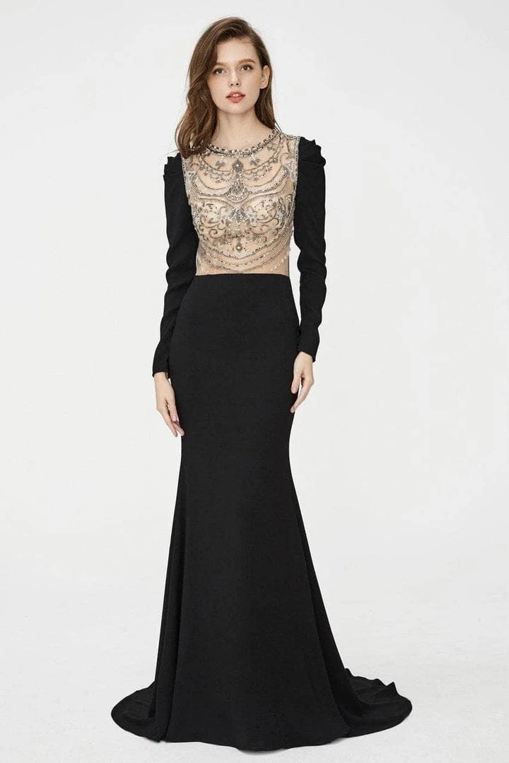 Angela & Alison - Illusion Embellished Trumpet Evening Dress 81056 - 1 Pc Black In Size 14 Available 3 Angela & Alison - Illusion Embellished Trumpet Evening Dress 81056 - 1 Pc Black In Size 14 Available