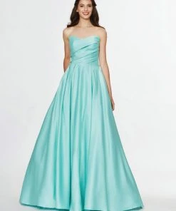 Angela & Alison - Strapless Drape-Ornate Ballgown 91137 - 1 Pc Seafoam In Size 6 Available