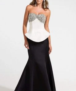 Ashley Lauren - 1112 Color Block Peplum Evening Dress Formal Gowns