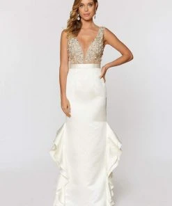 Ashley Lauren - 1160 Beaded V-neck Ruffled Column Dress 6 Ashley Lauren - 1160 Beaded V-neck Ruffled Column Dress