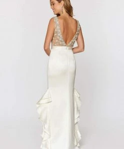 Ashley Lauren - 1160 Beaded V-neck Ruffled Column Dress 7 Ashley Lauren - 1160 Beaded V-neck Ruffled Column Dress