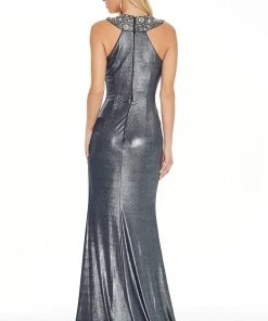 Ashley Lauren - 1261 Bedazzled Halter Jersey Sheath Dress