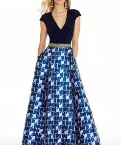 Ashley Lauren - 1268 Royal Blue Geometric Ballgown Formal Gowns