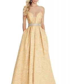 Formal Gowns Ashley Lauren - 1269 Brocade Ball Gown With Beaded Belt 14 Formal Gowns Ashley Lauren - 1269 Brocade Ball Gown With Beaded Belt
