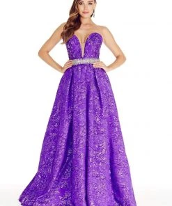 Formal Gowns Ashley Lauren - 1269 Brocade Ball Gown With Beaded Belt