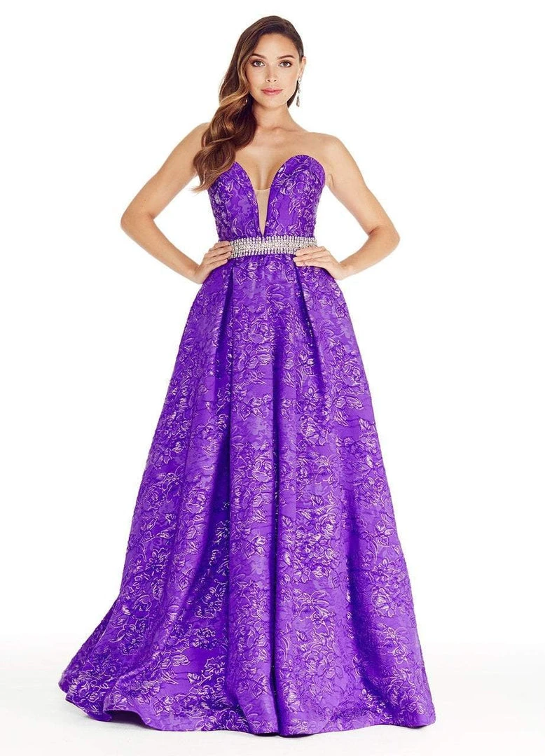 Formal Gowns Ashley Lauren - 1269 Brocade Ball Gown With Beaded Belt 3 Formal Gowns Ashley Lauren - 1269 Brocade Ball Gown With Beaded Belt