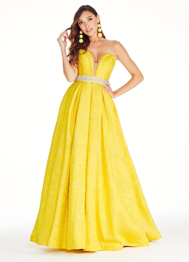 Formal Gowns Ashley Lauren - 1269 Brocade Ball Gown With Beaded Belt 8 Formal Gowns Ashley Lauren - 1269 Brocade Ball Gown With Beaded Belt