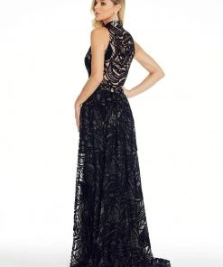 Ashley Lauren - 1284 Embroidered Stretch Knit Evening Dress
