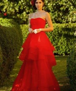 Ashley Lauren - 1293 Strapless Layered Tulle A-line Dress Formal Gowns