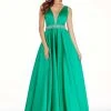 Ashley Lauren - 1304 Crystal Embellished Deep V-neck Ballgown