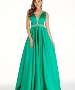 Ashley Lauren - 1304 Crystal Embellished Deep V-neck Ballgown