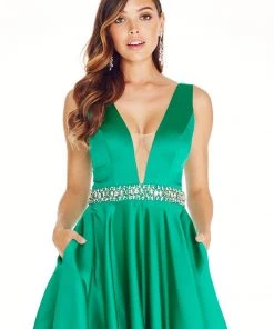 Ashley Lauren - 1304 Crystal Embellished Deep V-neck Ballgown