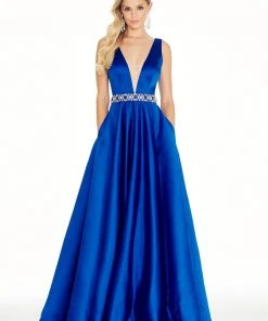 Ashley Lauren - 1304 Crystal Embellished Deep V-neck Ballgown