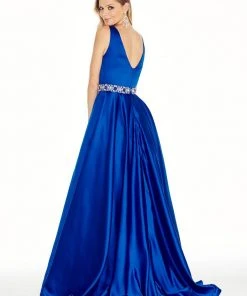 Ashley Lauren - 1304 Crystal Embellished Deep V-neck Ballgown