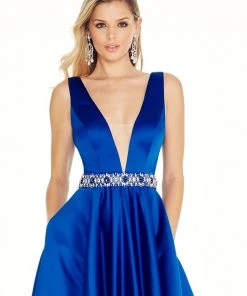 Ashley Lauren - 1304 Crystal Embellished Deep V-neck Ballgown