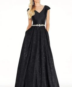 Formal Gowns Ashley Lauren - 1306 Brocade Ball Gown With Beaded Belt