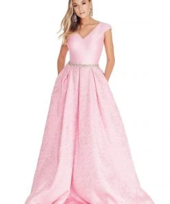 Formal Gowns Ashley Lauren - 1306 Brocade Ball Gown With Beaded Belt 11 Formal Gowns Ashley Lauren - 1306 Brocade Ball Gown With Beaded Belt
