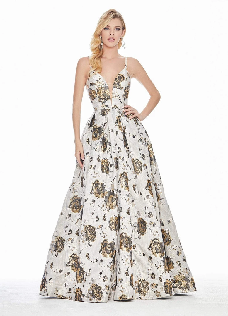 Ashley Lauren - 1328 Deep V-neck Brocade Ballgown 3 Ashley Lauren - 1328 Deep V-neck Brocade Ballgown