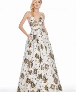 Ashley Lauren - 1328 Deep V-neck Brocade Ballgown 8 Ashley Lauren - 1328 Deep V-neck Brocade Ballgown