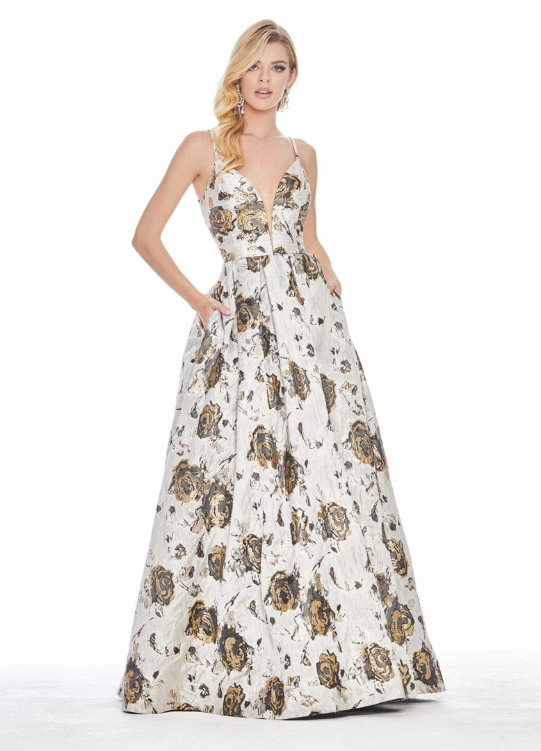 Ashley Lauren - 1328 Deep V-neck Brocade Ballgown 5 Ashley Lauren - 1328 Deep V-neck Brocade Ballgown