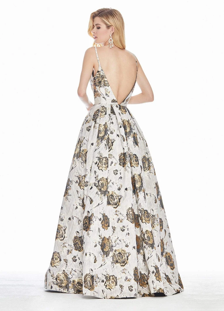 Ashley Lauren - 1328 Deep V-neck Brocade Ballgown 4 Ashley Lauren - 1328 Deep V-neck Brocade Ballgown