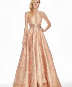 Ashley Lauren - 1329 Sleeveless Beaded Brocade Ballgown Formal Gowns