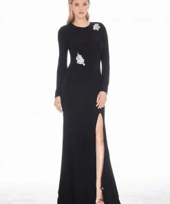 Ashley Lauren - 1331 Crystal Accented Long Sleeve Trumpet Dress Formal Gowns